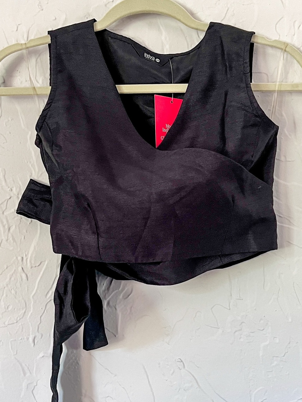 Black Sleeveless Wrap Crop Top | Size XS | Black Indian Blouse | Bow Tie Top